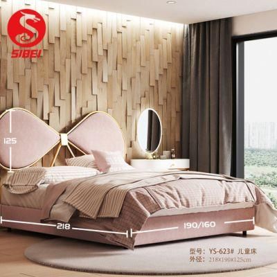 Luxury Bedroom Furniture Full Size Modern Metal Wooden Bed Frame with Headboard