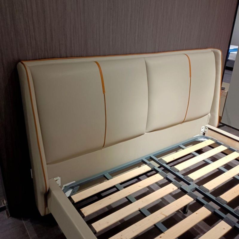 Rice White Bed Wooden Furniture Hotel and Bedroom Bed Leather Bed