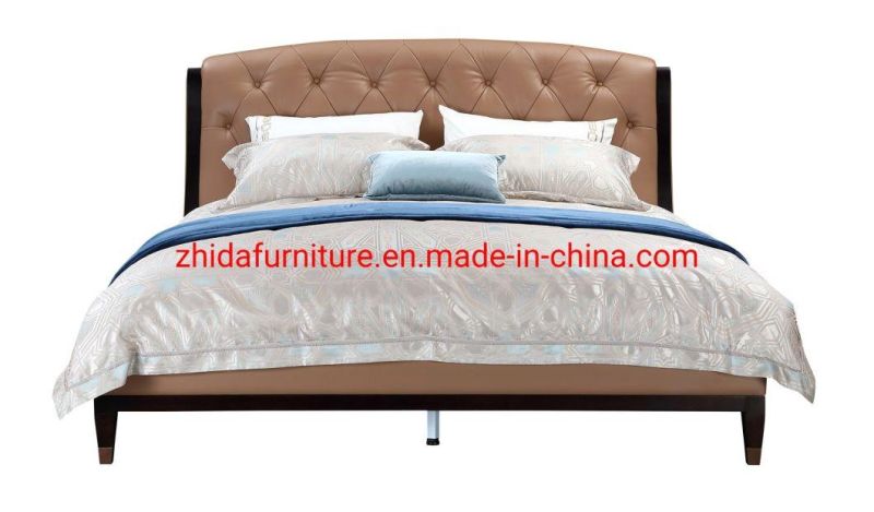 Home Use Genuine Leather Bedroom Furniture Hotel Home Queen Bed