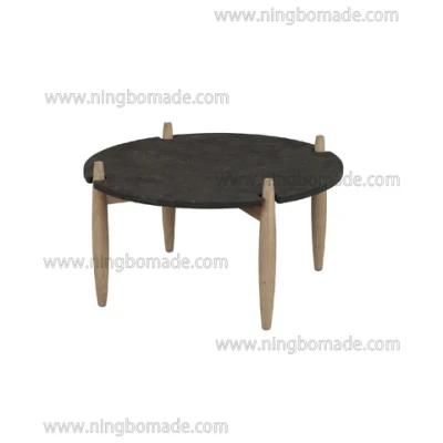 Nordic Retro Vintage Antique Furniture Black Stone Natural Oak High Coffee Table