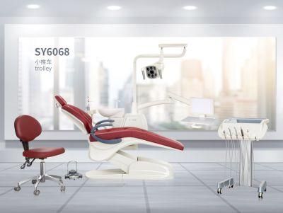 Red Microfiber Leather Dental Chair Unit with Medical Trolly