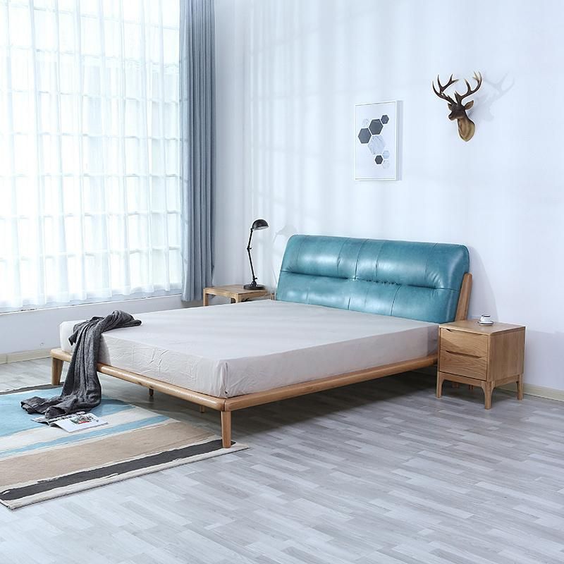 Modern Minimalist Leather Solid Wood Bedroom Double Bed 0040