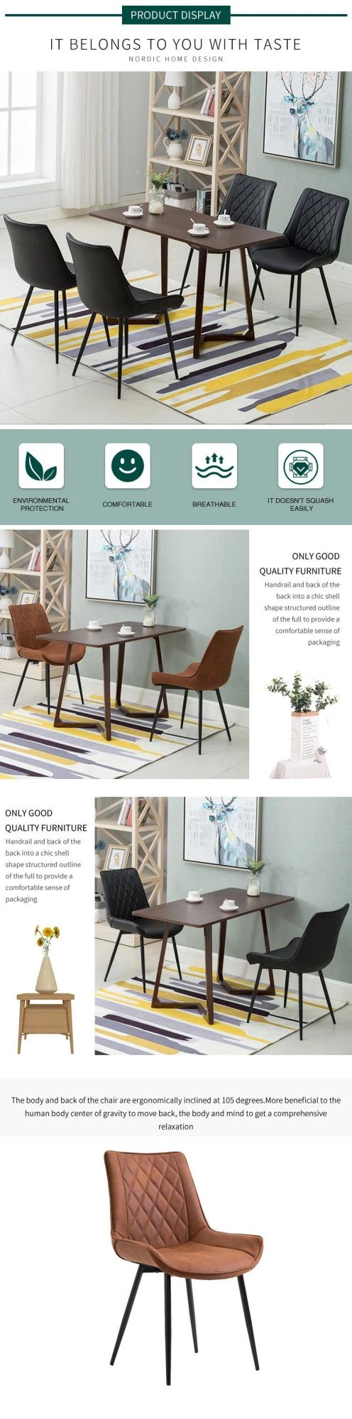 European Design Home Furniture Ergonomic Leather Steel Leg Dining Chair