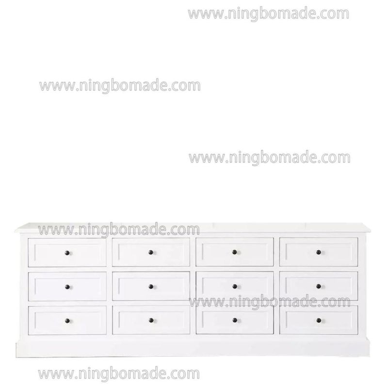 Effortless Hamptons Style Furniture White Poplar Wood 12 Drawers Storage Buffet Cabinet