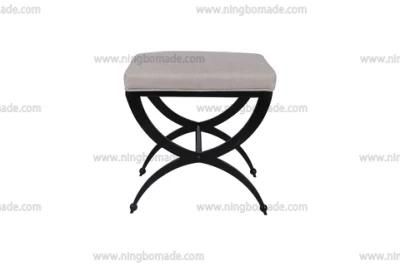 Nordic Country Farm House Design Furniture Grey Linen and Black Iron Bed End Small Stool