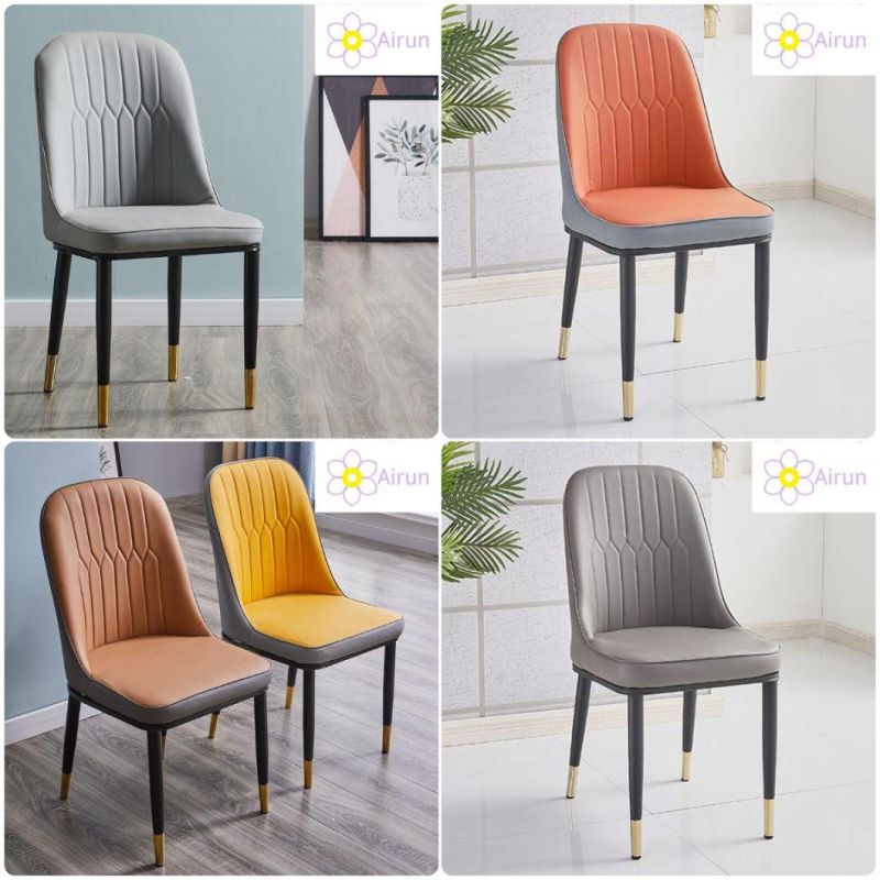 Restaurant Hotel High Back Chair with Upholstered Fabric Leather Dining Room Chair with Metal Frame