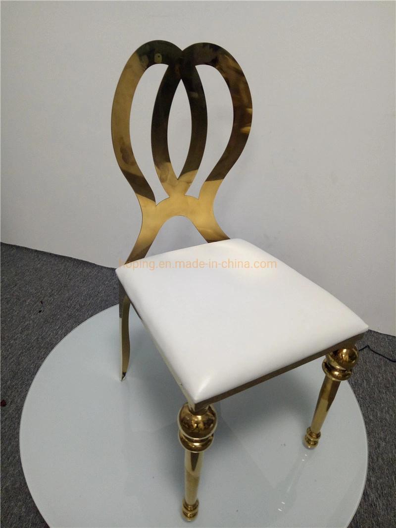 Luxury Gold Golden Hotel Banquet Restaurant Dining Wedding Furniture Banquet Chair Table Genuine Leather Modern Stainless Steel Legs Dining Chair