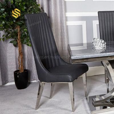 French Dining Room High Back Black Leather Chair for Living