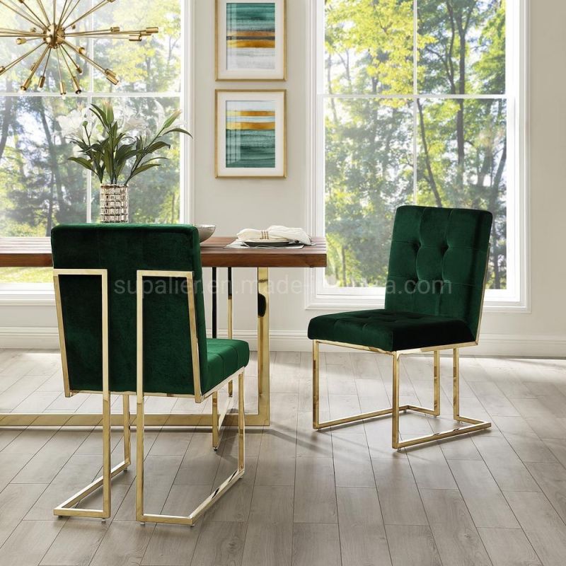 European Style Restaurant Simple Green Velvet Gold Frame Dinner Chair