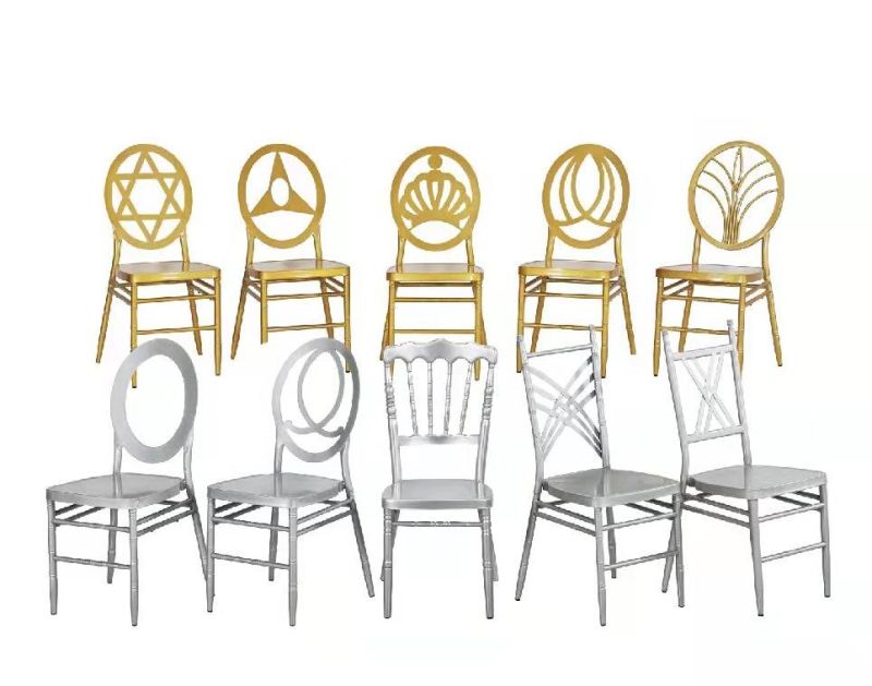 Low Price Cheap Dining Room Sets Gold Antique Round Leg Cross Back Chair Stacking Aluminum Metal Hotel Restaurant Dining Wedding Chiavari Chair