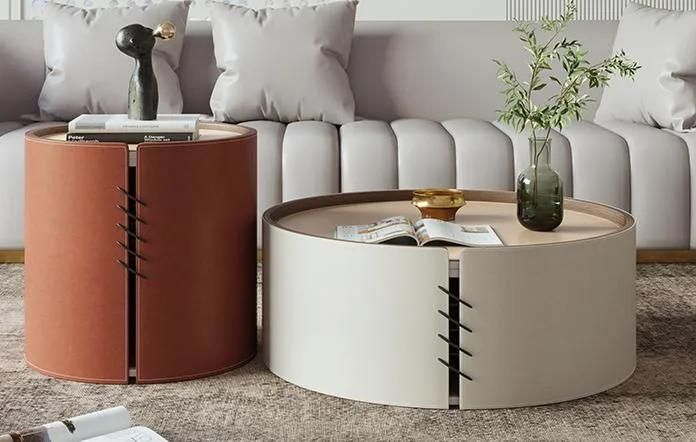 Home Furniture Leather Sintered Stone Coffee Table