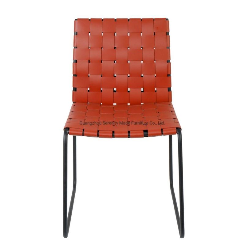 Modern Design Stackable Woven Leather Metal Legs Dining Chair