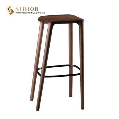 Modern Solid Wood Cafe Bistro Bar Stool with Fabric or Leather Seat