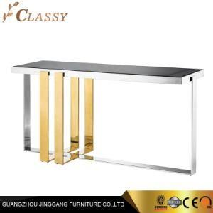 Luxury Modern Console Table with Black Glass Top Metal Base