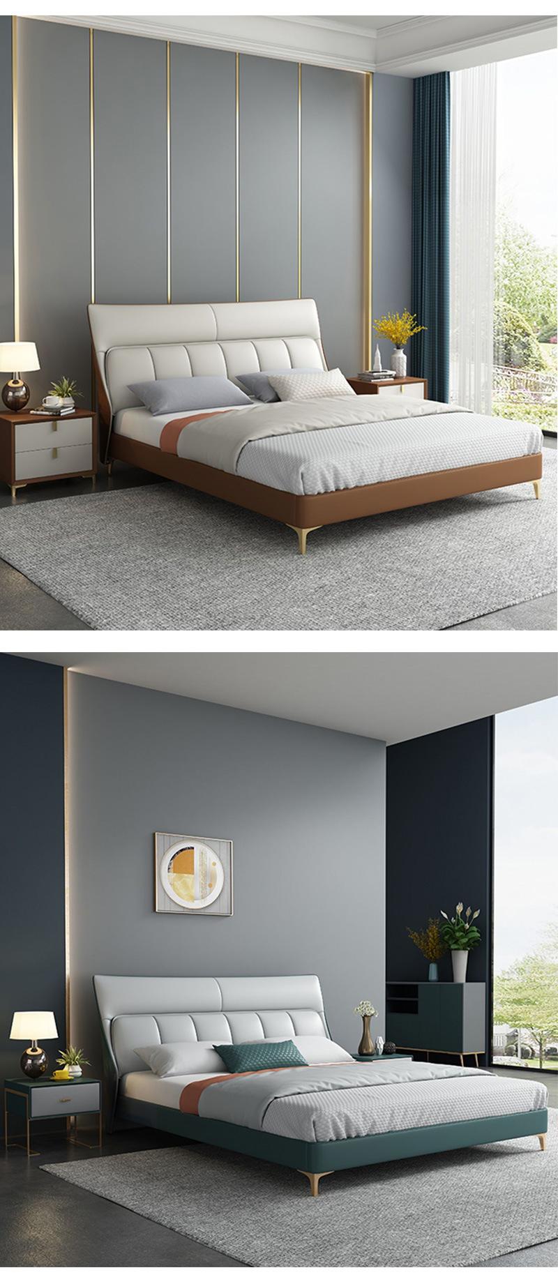 Foshan Factory Wholesale 1.8m Bedroom Furniture Bed Frames Modern Leather King Size Bed