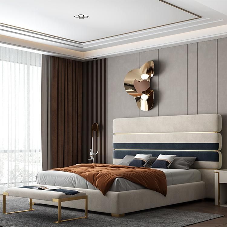 Luxury Brand Modern Furniture Design Paris Home Bedroom Double Beds Nubuck Leather /Velvet Fabric King Queen Bed