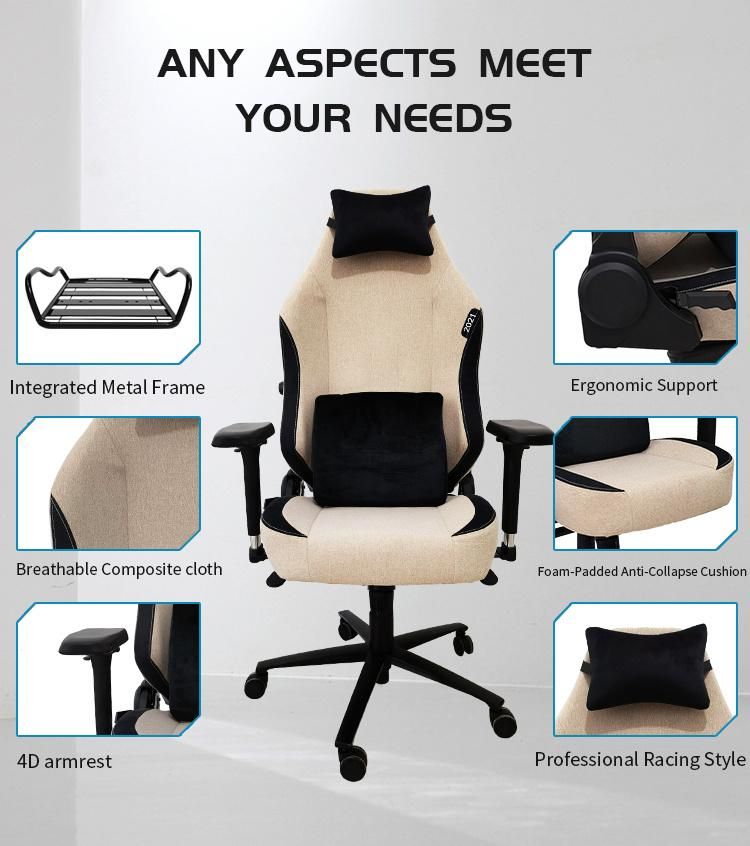 Fabric Gaming Chair Creamy White Swivel Liing Adjustable