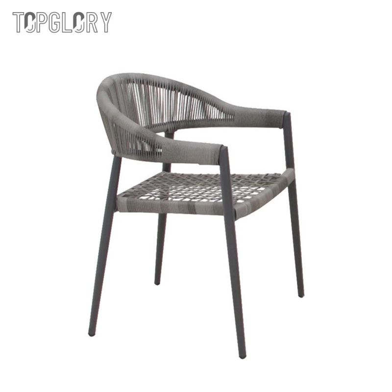 Modern Commercial Restaurant Aluminum Outdoor PE Round Rattan Weaving Dining Chair