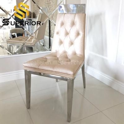 European Style Metal Frame Pink PU Leather Dining Chairs of High Back