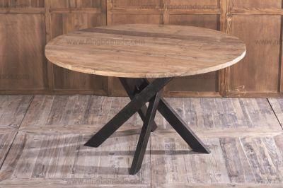 Nordic MID Century Furniture Deep Nature Reclaimed Elm and Rustic Iron Round Table