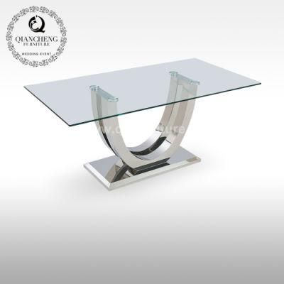 China Furniture Modern Glass Stainless Steel Dining Table Sets
