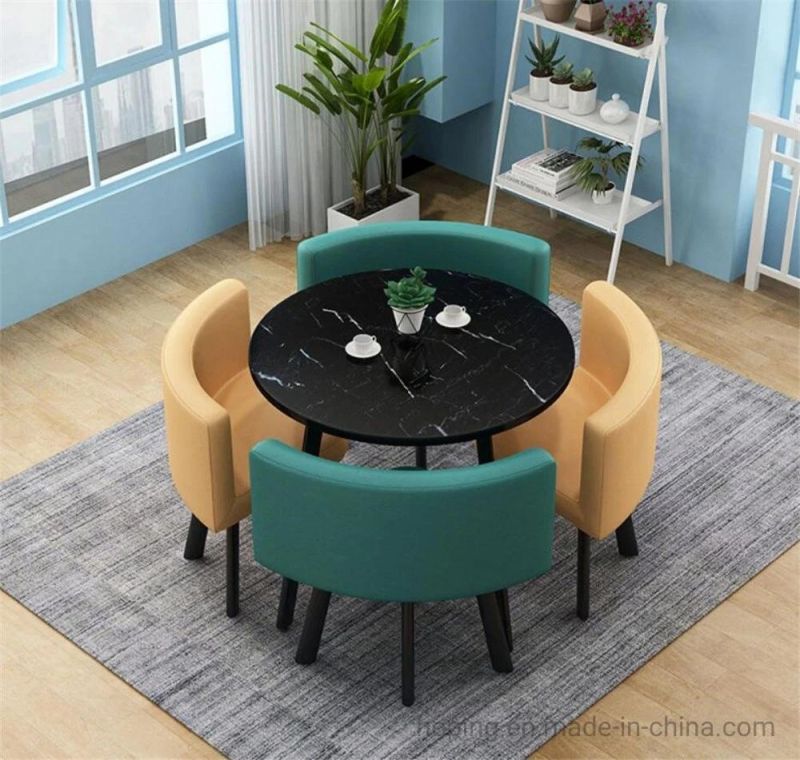 Two Layer Glass Top Dining Table PU Leather Chair Coffee House Square Round Shape Table Set with 4 Chairs