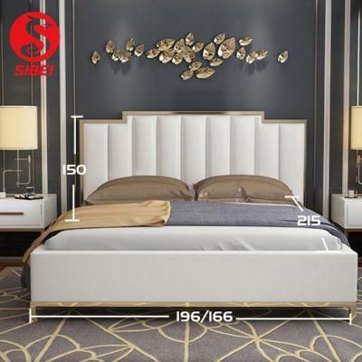 Luxury King Modern Leather Stainless Steel Solid Wooden Soft Bed Frame