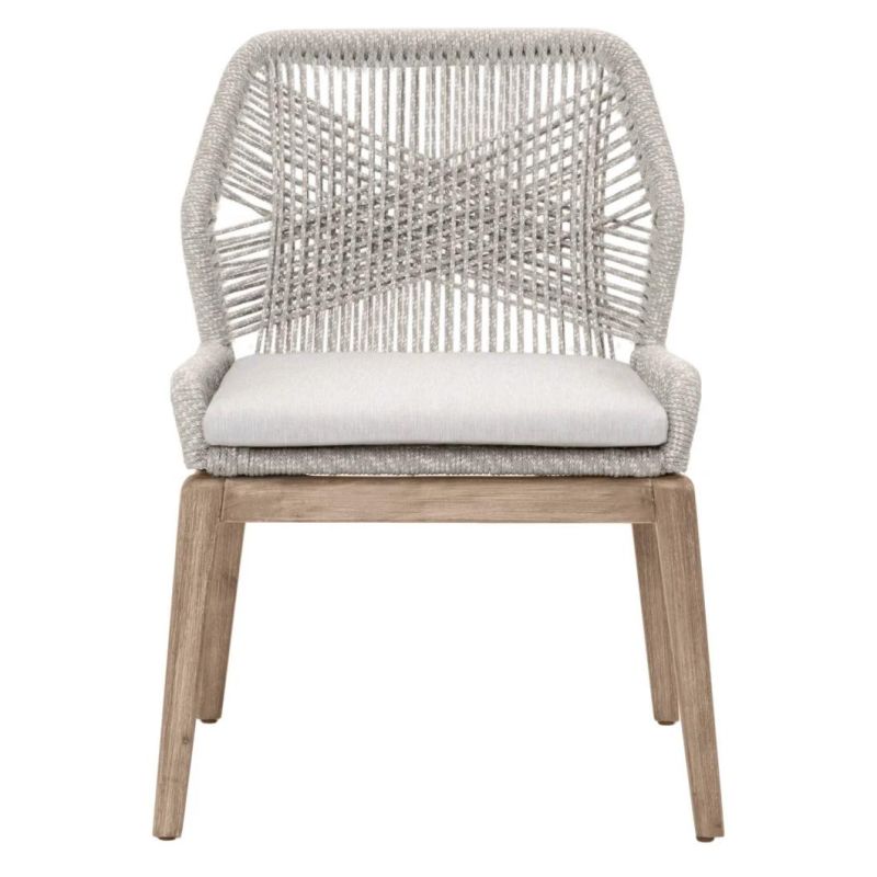 Cross Back Teak Wood Dining Chair with Rope Weaving Back