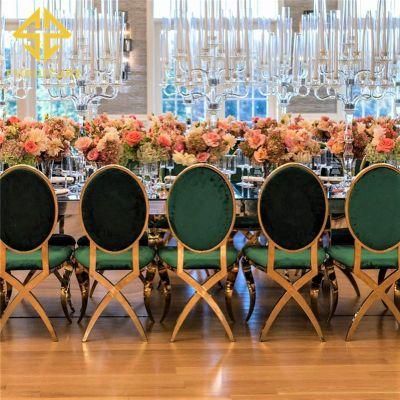 Modern Golden Cross Leg Green Velvet Wedding Chair for Banquet Event Reception