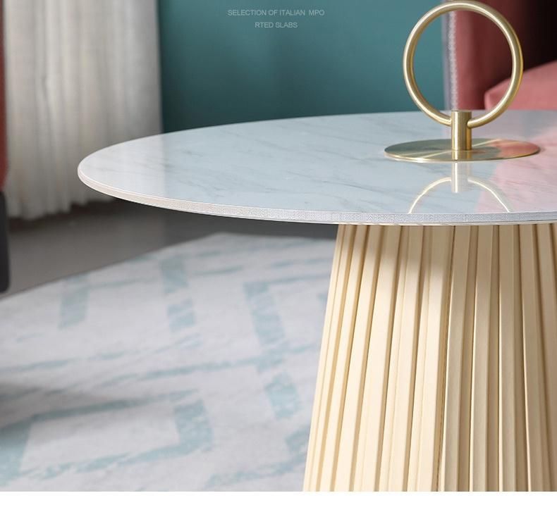 Modern Luxury Furniture PU Leather Marble Rock Beam Coffee Table
