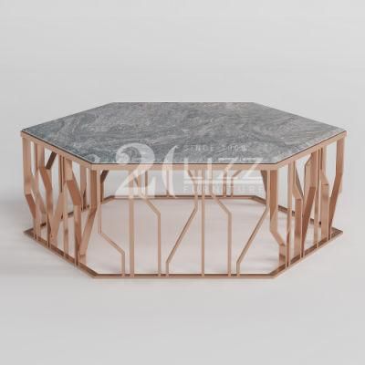 Contemporary Modern Luxury High Grade Marble Top Metal Leg Hexagon Coffee Table for Living Room