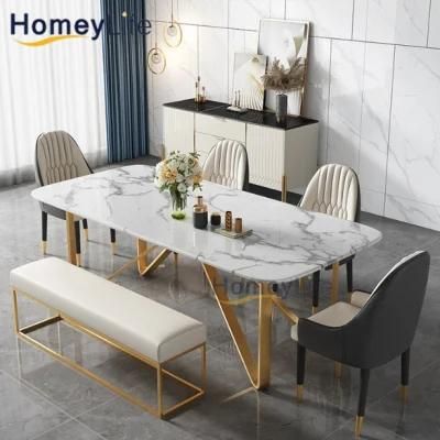 China Factory Modern Design Luxury Home Furniture Marble Stainless Steel Dining Table