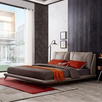 European Solid Wood Leather Soft #Bed 0183-2
