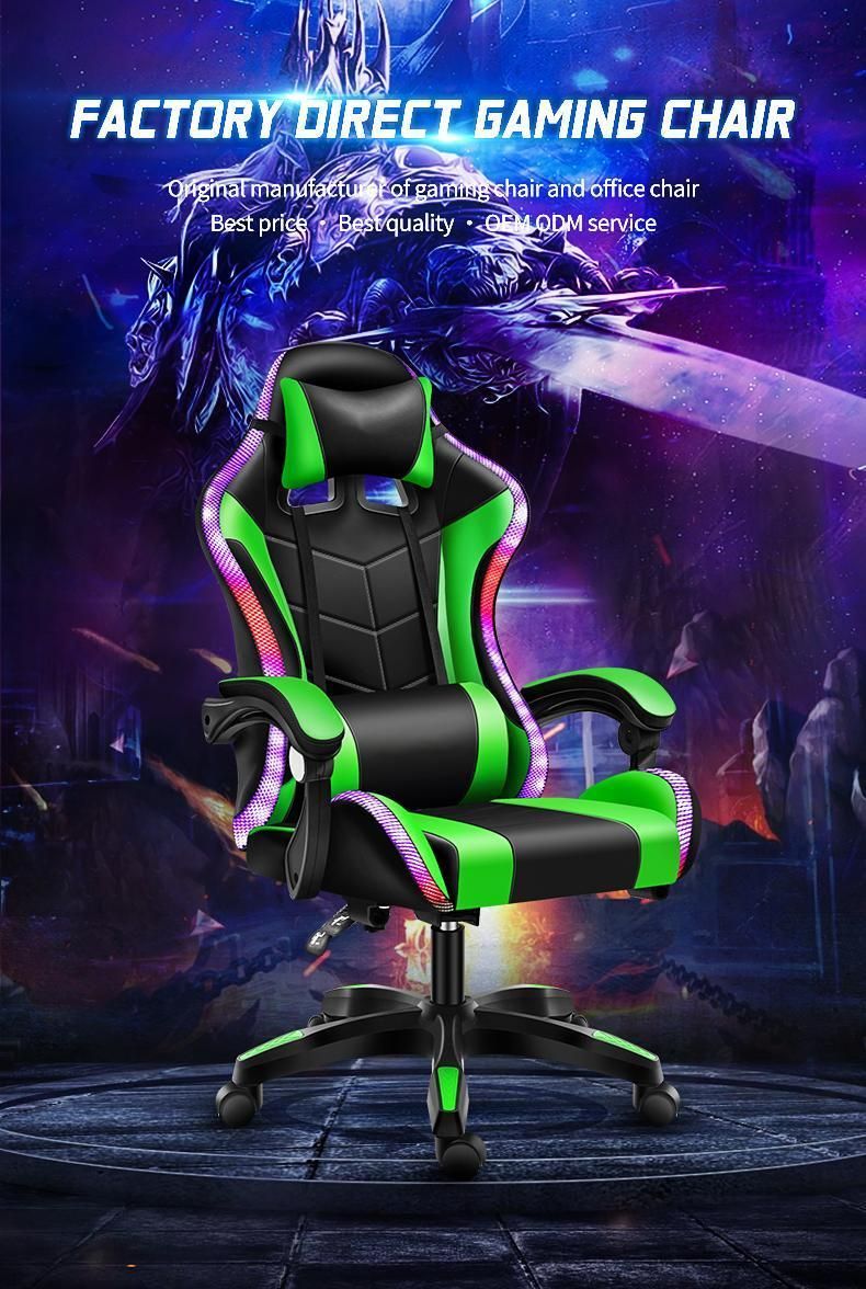 CE Approval Factory Wholesale Leather Reclining Gamer Chair LED Light Bar Racer RGB Gaming Chair