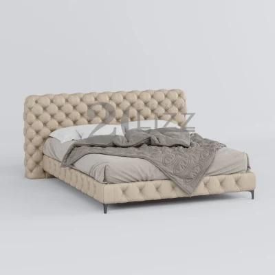 European Italian Style Geniue Leather Double King Queen Size Mattress Bed with Metal Legs for Room Furniture