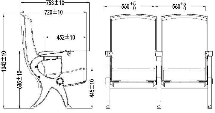 Popular ABS Writing Pad University Conference Classroom Furniture Church Theatre Auditorium Chair