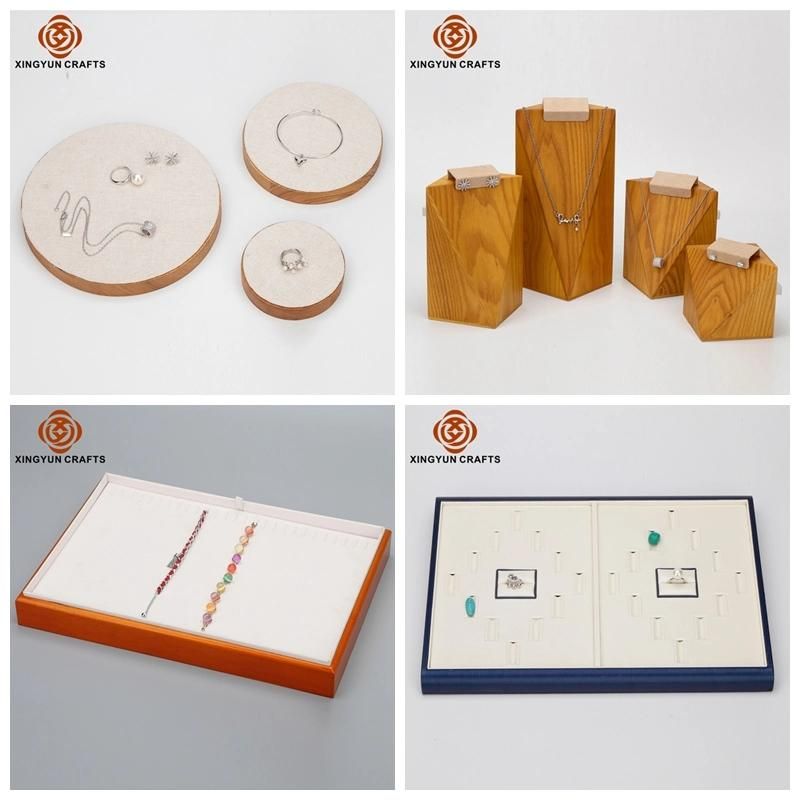 Wholesale Wooden Leather Jewelry Stackable Tray Exhibition Showcase Gift Packaging Display