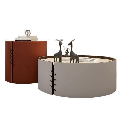 Home Furniture Leather Sintered Stone Tea Table
