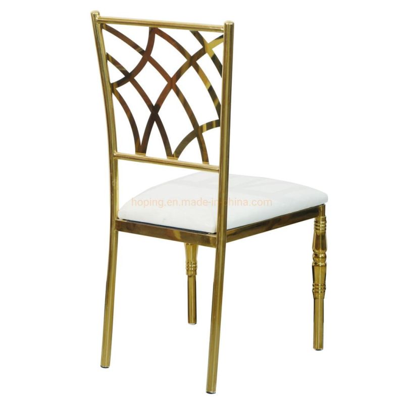 Cafeteria Tables and Chairs Single Elegant Cross Back Gold Stainless Steel Chair for Wedding Event Bride and Groom