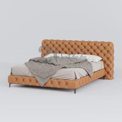 King Size Fabric Bed with Big Headboard Popular Luxury Modern Frame Fabric Top Furniture
