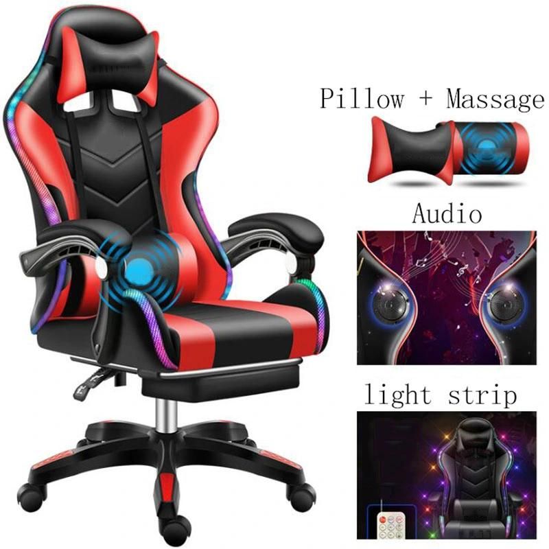 White LED Custom Game Cheap PU Leather Scorpion Racing Gaming Chair with Lights and Speakers Black and Red Pink Gaming Chair Computer Racing Office Massage Blue