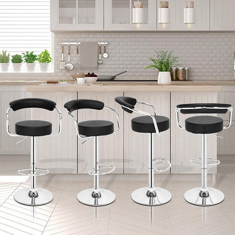 Hot Sale Nordic Modern Leather Fabric Wood High Bar Furniture Stools Bar Chairs with Armrest