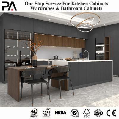 PA Luxury Modern Design Custom-Made Matt Gray Lacquer Kitchen Cabinets