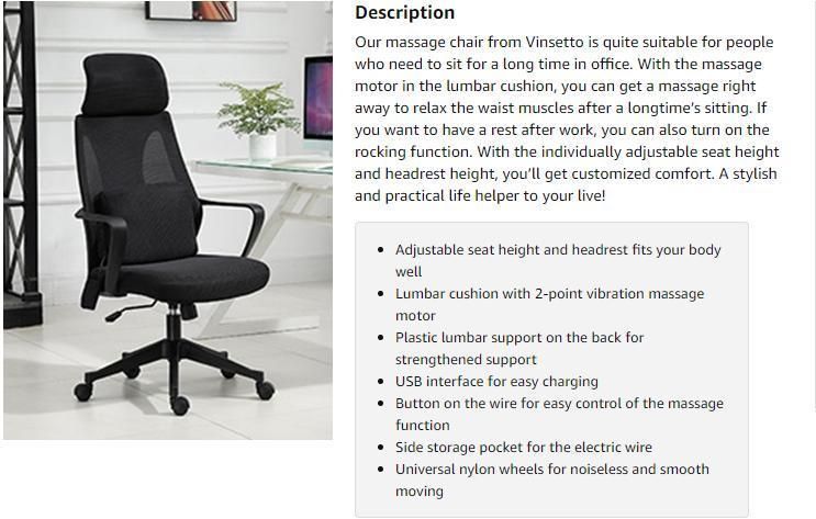 Vinsetto Office Chair High Back, Ergonomic Mesh Computer Chair Executive Task Chair with Massage Lumbar Support & Headrest Rocking Function for Adults, Black