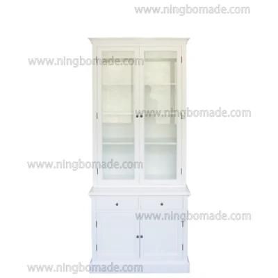 Classic Contemporary Interiors Furniture White/Black Poplar Wood 2 Glass Doors Cupboard Base Cabinet