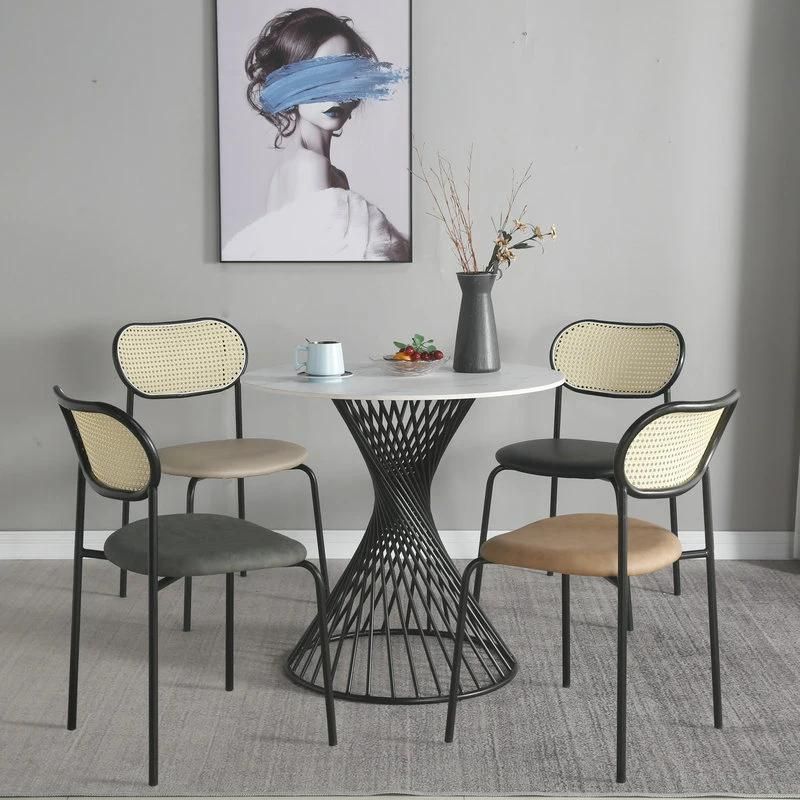Restaurant Luxury Rattan Fiber Leather Dining Room Chair Outdoor Chairs for Home Furniture