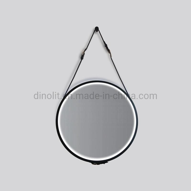 Modern Round Bathroom Mirror Wall Decoration Vanity Illuminated LED Mirror Defogger with Leather/PU Belt