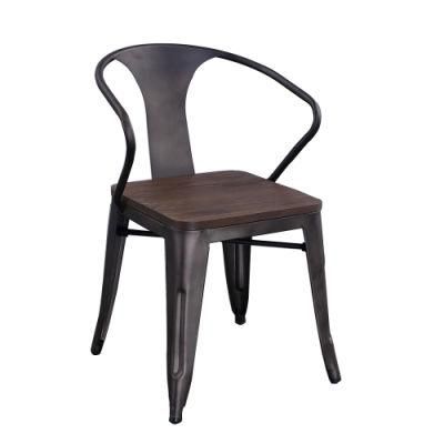 Restaurant French Style Vintage Retro Sillas Industrial Cognac Leather Dining Chair with Metal Frame