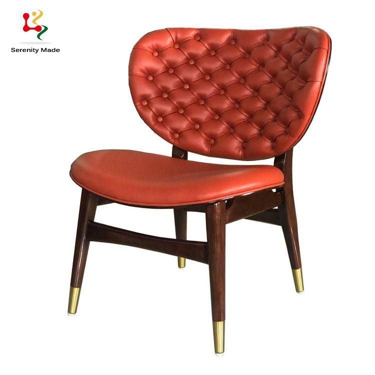 Modern High End Furniture Living Room Hotel Lounge Chesterfield Button Tufted PU Leather Wooden Legs Seat Dining Chair