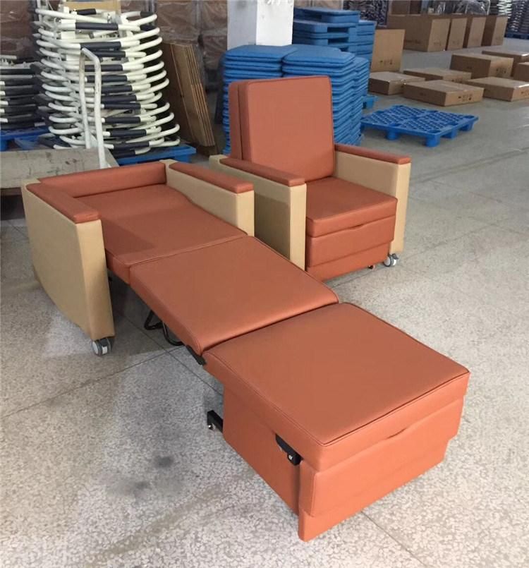 Bt-Cn017 Hospital Furniture Foldable Patient Steel Attendant Chair Medical Accompany Chair Bed Leather Cover Price